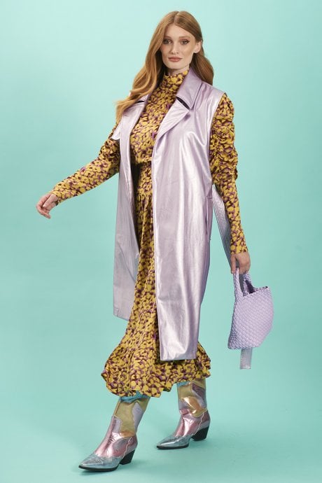 JAYLEY Lilac Faux Suede Metallic Maxi Gilet | Waistcoat