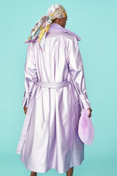 JAYLEY Lilac Faux Suede Metallic Maxi Trench Coat