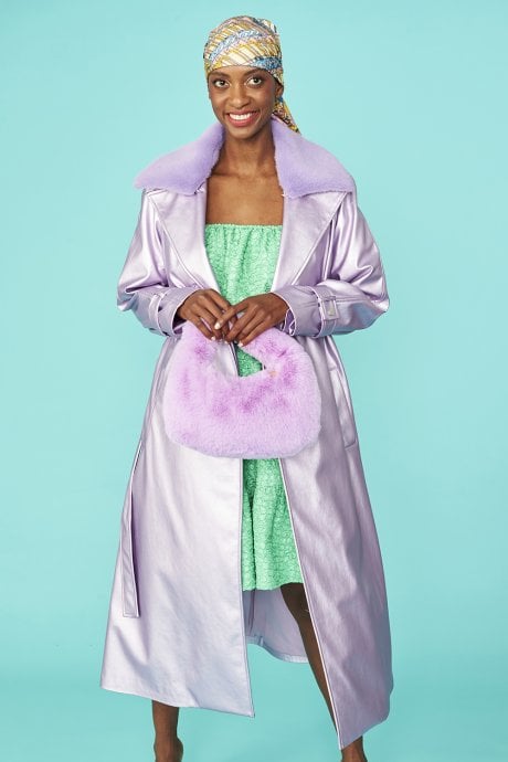 JAYLEY Lilac Faux Suede Metallic Maxi Trench Coat