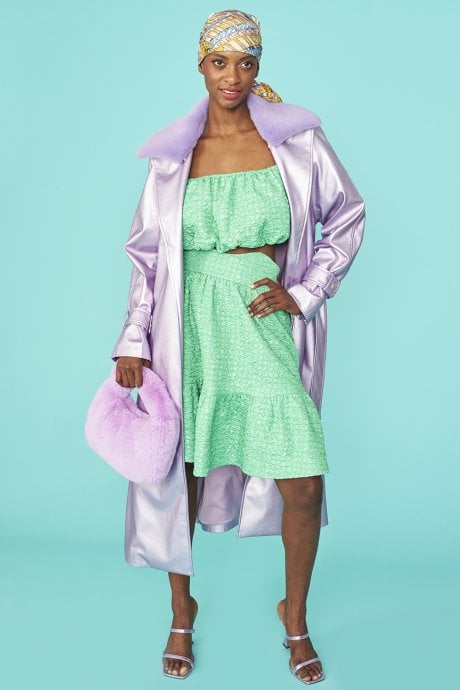 JAYLEY Lilac Faux Suede Metallic Maxi Trench Coat