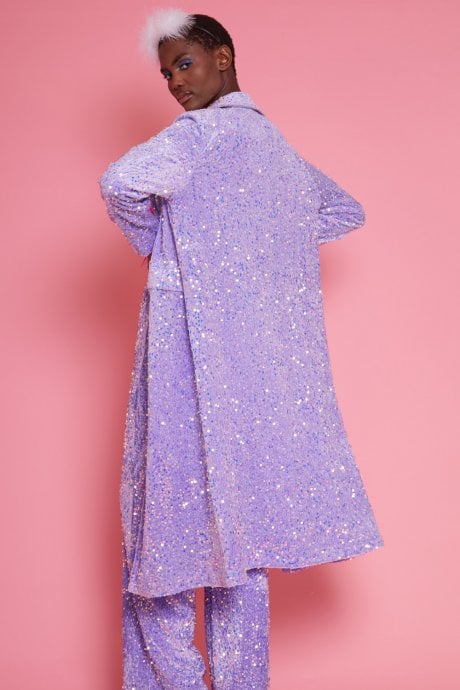 JAYLEY Lilac Sequin Velvet Trench Coat