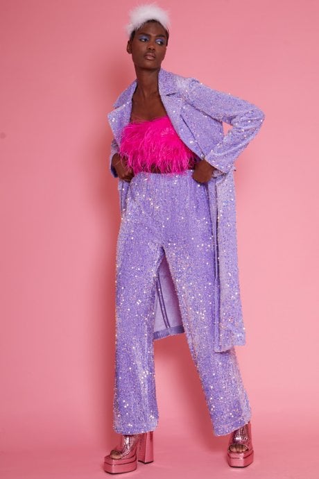 JAYLEY Lilac Sequin Velvet Trench Coat