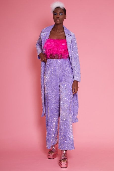 JAYLEY Lilac Sequin Velvet Trench Coat