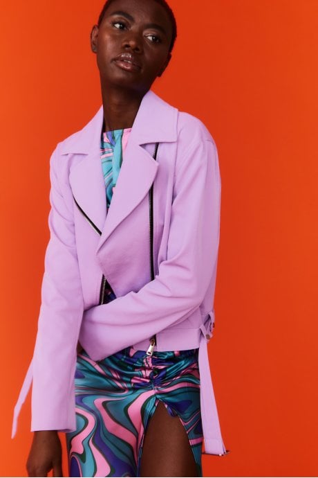 JAYLEY Lilly Faux Suede Purple Biker Jacket