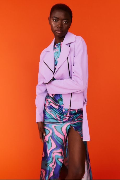 JAYLEY Lilly Faux Suede Purple Biker Jacket