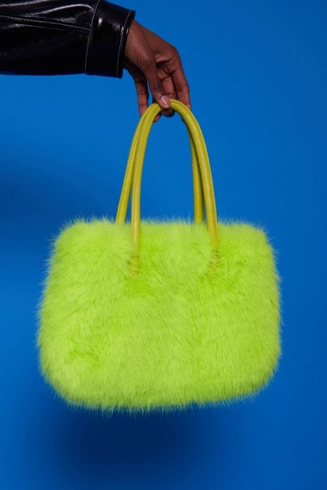 JAYLEY Lime Eco Bamboo Faux Fur Tote Bag