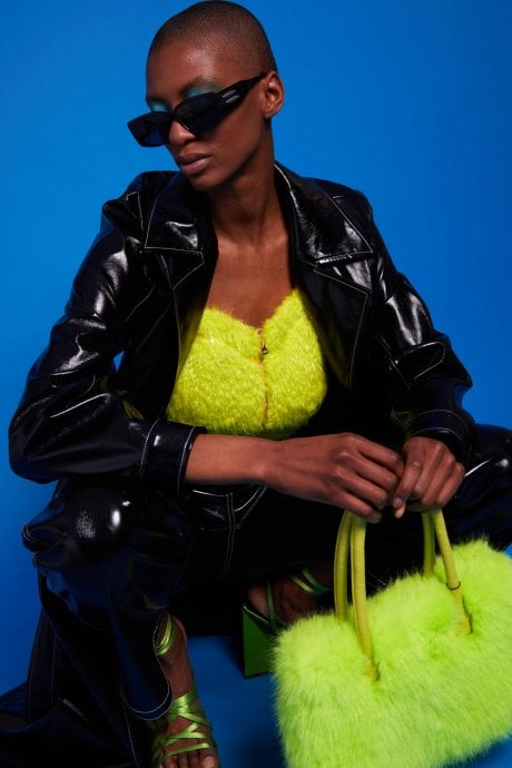 JAYLEY Lime Eco Bamboo Faux Fur Tote Bag