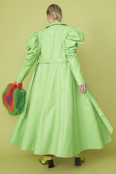JAYLEY Lime Eco Leather Grande Trench Coat