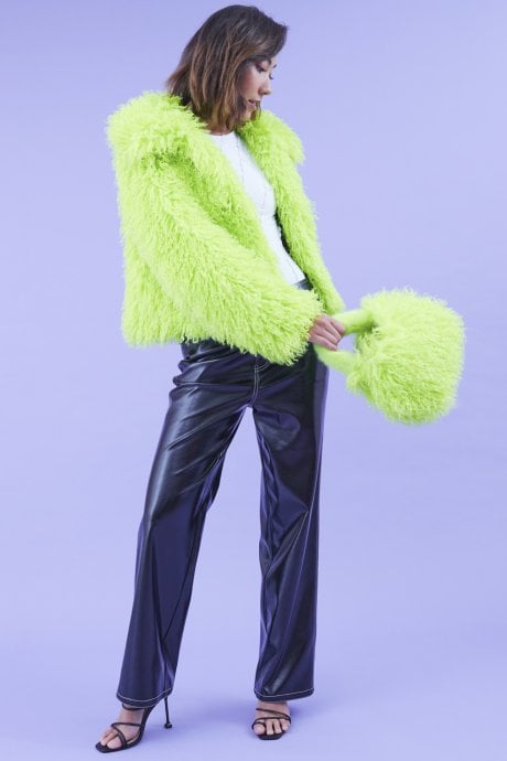 JAYLEY Lime Green Bamboo Lyocell Knitted Vegan Faux Shearling Jacket