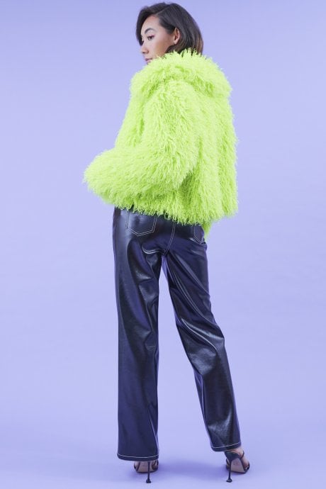 JAYLEY Lime Green Bamboo Lyocell Knitted Vegan Faux Shearling Jacket