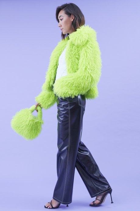 JAYLEY Lime Green Bamboo Lyocell Knitted Vegan Faux Shearling Jacket