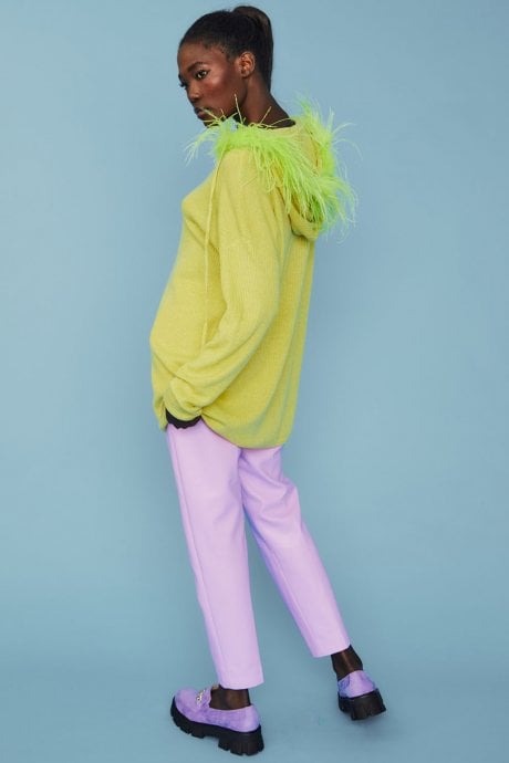 JAYLEY Lime Green Cashmere Blend Hooded Jumper With Feathered Hood