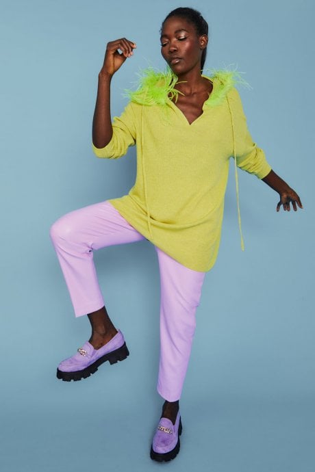 JAYLEY Lime Green Cashmere Blend Hooded Jumper with Feathered Hood