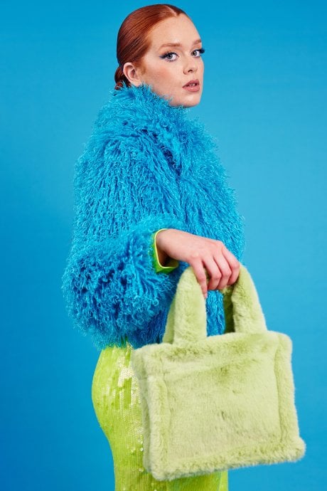 JAYLEY Lime Green Faux Fur Bag