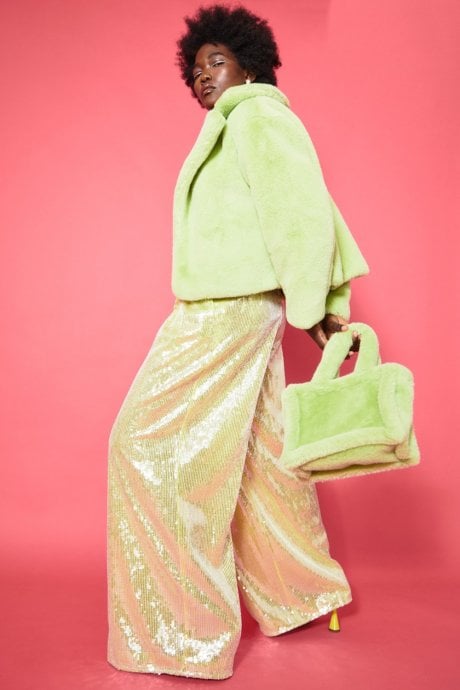 JAYLEY Lime Green Faux Fur Bag