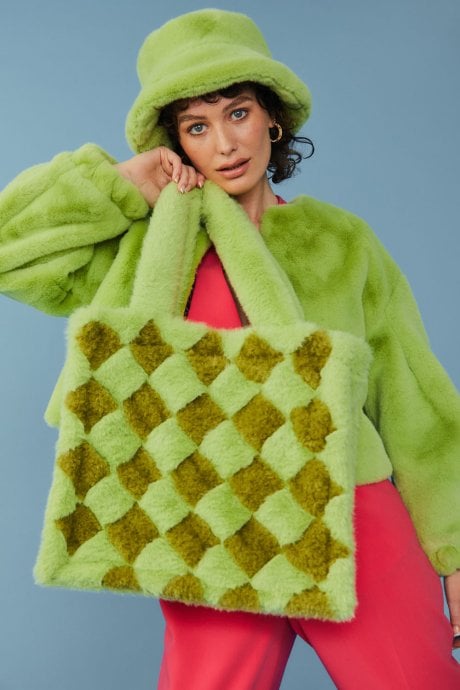 JAYLEY Lime Green Faux Fur Bucket Hat