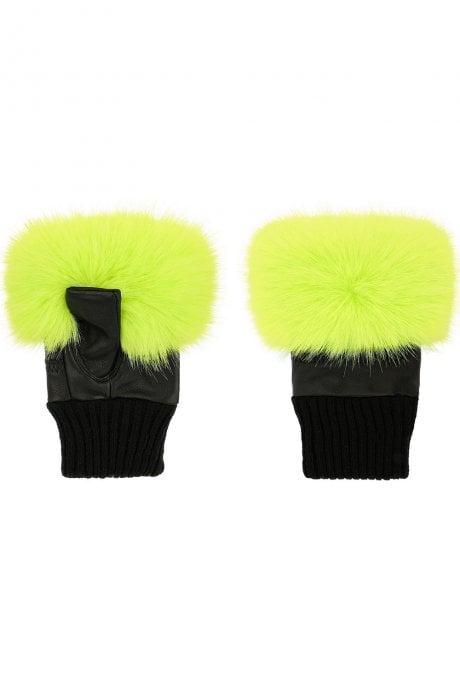 JAYLEY Lime Green Faux Fur Fingerless Gloves