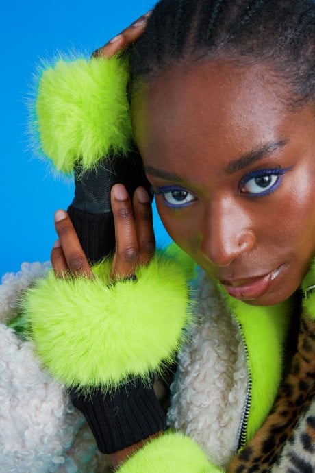 JAYLEY Lime Green Faux Fur Fingerless Gloves