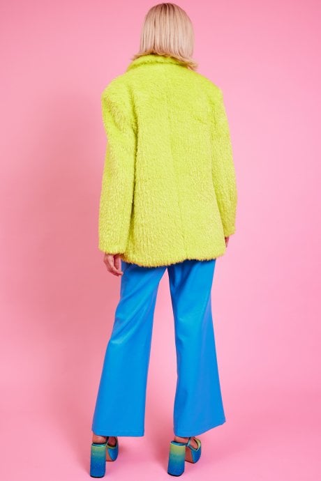 JAYLEY Lime Green Faux Fur Shearling Midi Pea Coat