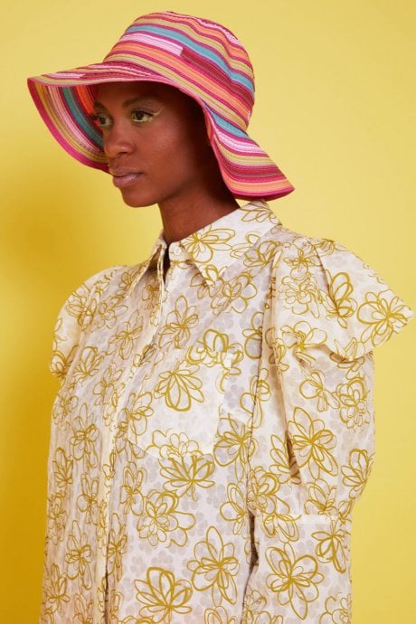 JAYLEY Linen Blend Puffed Sleeve Blouse