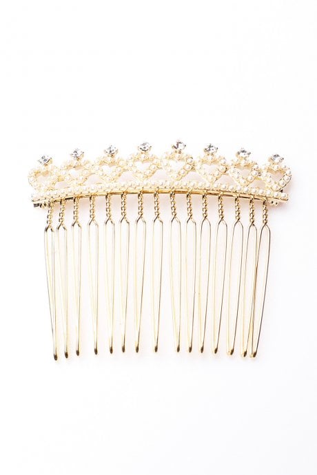 JAYLEY Lola Love Heart Gold Tone Pearl Hair Comb