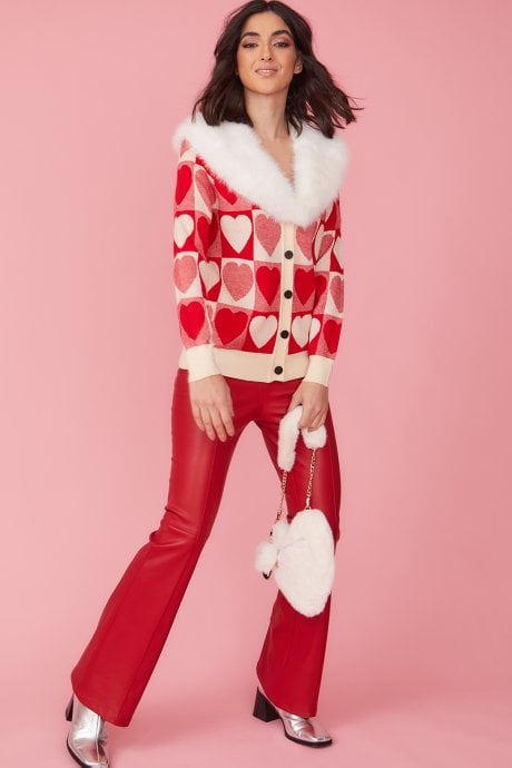 JAYLEY Love Heart Cashmere And Banana Peel Cardigan With Fur Collar