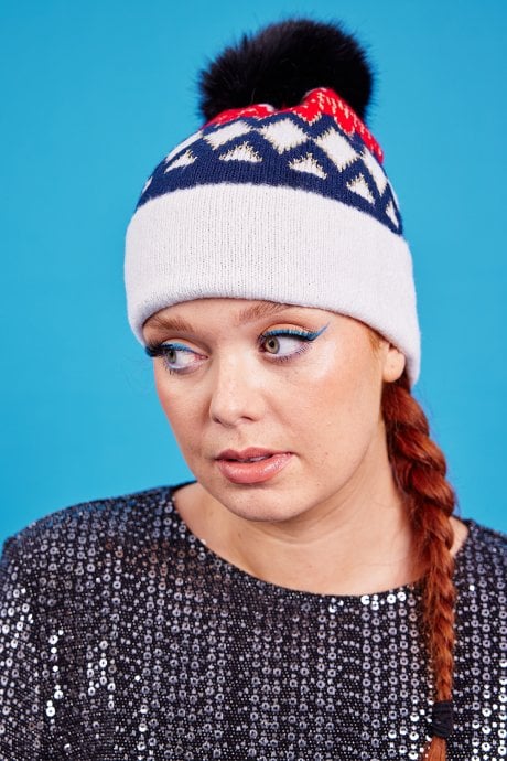 JAYLEY Luxury Faux Fur Pom Pom Beanie Hat