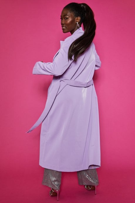 JAYLEY Lyra Faux Leather Maxi Trench Coat In Lilac