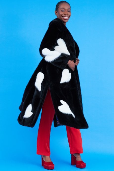 JAYLEY Maxi Eco Bamboo Faux Fur Coat With Love Heart Detailing