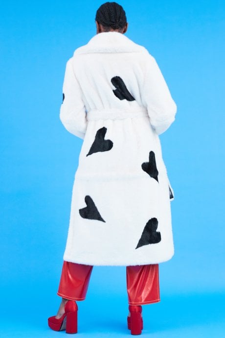 JAYLEY Maxi Eco Bamboo Faux Fur Coat With Love Heart Detailing