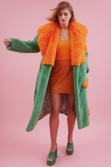 JAYLEY Maxi Eco Bamboo Faux Fur Coat With Love Heart Detailing