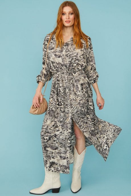 JAYLEY Maxi Grey Silk Blend Snake Print Dress