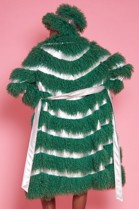 JAYLEY Metallic And Green Shearling Handmade Coat