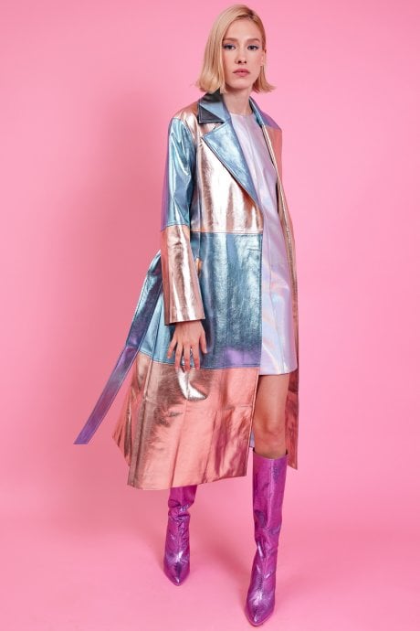 JAYLEY Metallic Hand Cut Patchwork Trench Coat