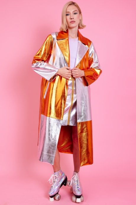 JAYLEY Metallic Hand Cut Patchwork Trench Coat