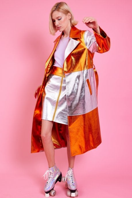 JAYLEY Metallic Hand Cut Patchwork Trench Coat
