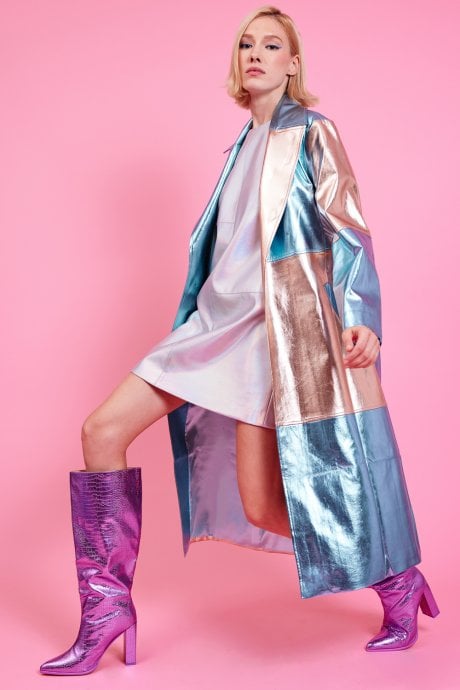 JAYLEY Metallic Hand Cut Patchwork Trench Coat