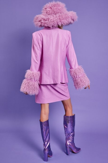 JAYLEY Metallic Pink Mongolian Fur Trim Jacket