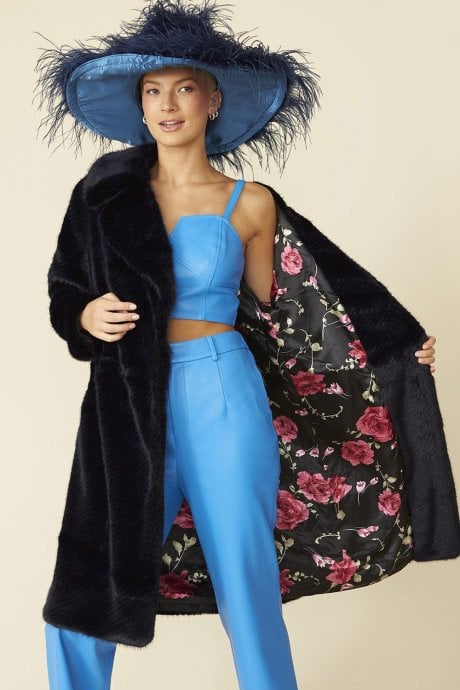 JAYLEY Midnight Blue Bamboo Midi Coat