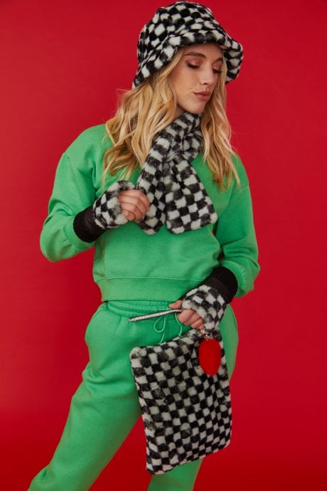 JAYLEY Mint and Black Checkered Luxury Faux Fur Bag