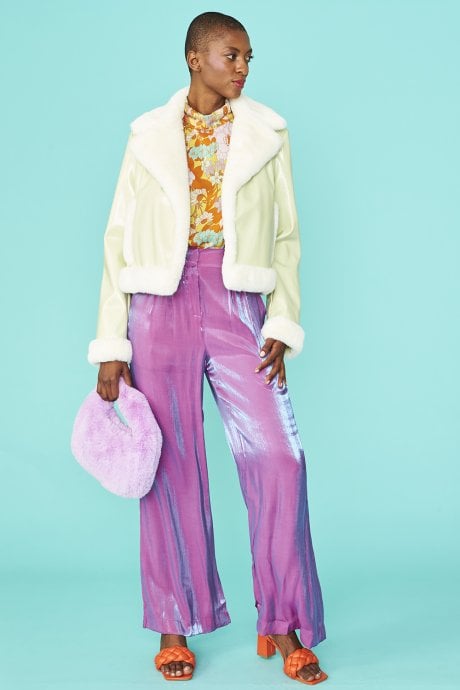 JAYLEY Mint Green And White Aviator Style Jacket