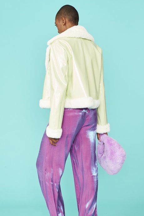 JAYLEY Mint Green And White Aviator Style Jacket