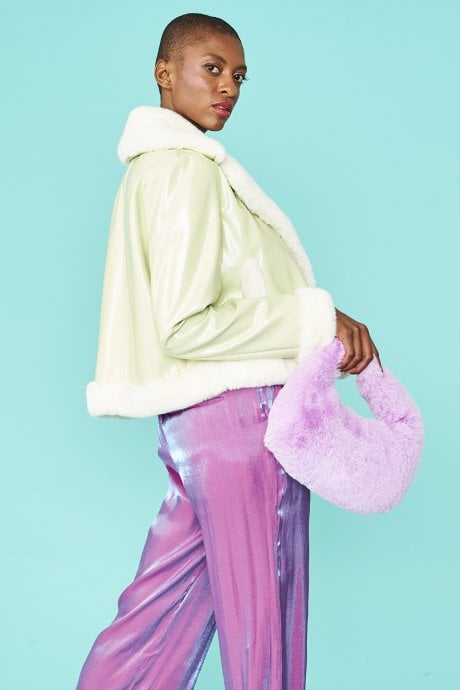 JAYLEY Mint Green And White Aviator Style Jacket