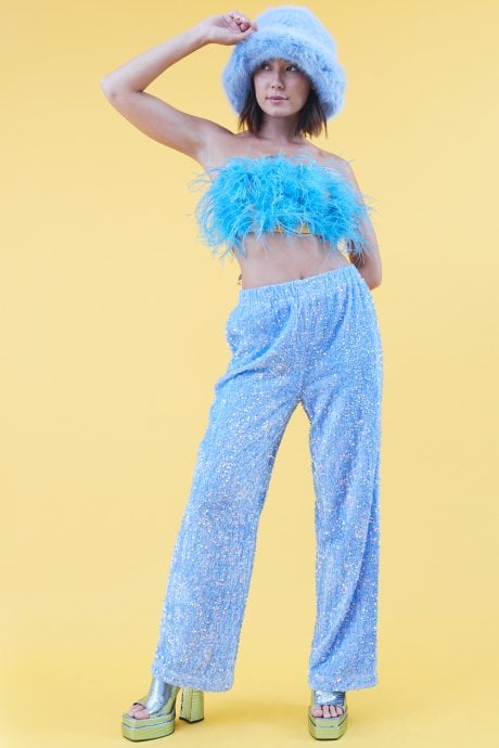JAYLEY Mint Sequin Trousers With Elasticated Waste