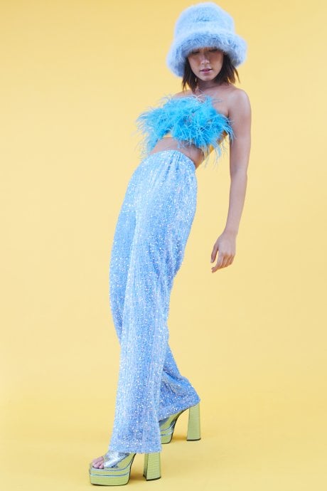 JAYLEY Mint Sequin Trousers With Elasticated Waste