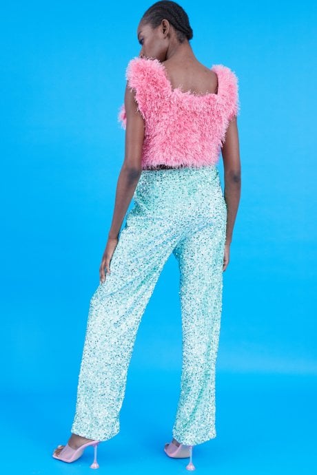 JAYLEY Mint Sequin Trousers With Elasticated Waste