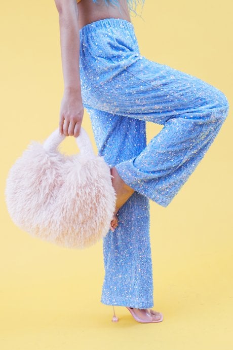 JAYLEY Mint Sequin Trousers with Elasticated Waste