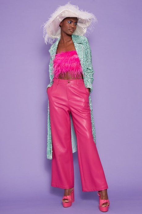 JAYLEY Mint Sequin Velvet Trench Coat