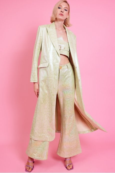 JAYLEY Minte Green Metallic Hi-Shine Trench Coat