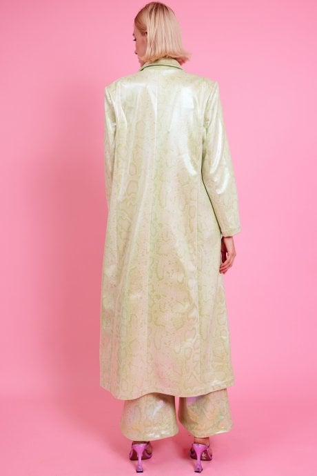 JAYLEY Minte Green Metallic Hi-Shine Trench Coat